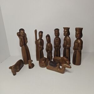 African Hand Carved Solid Wood Christmas Nativity Figures 11 Piece Set